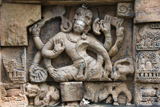 India, Orissa, Bhubaneswar, Parsurameswara temple, 7th Century, detail of a bas-relief representing Shiva