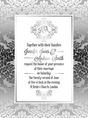 Vintage baroque style wedding invitation card template.