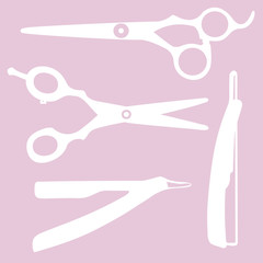Barbershop tools: razors, scissors