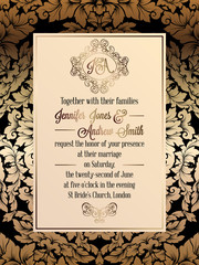 Vintage baroque style wedding invitation card template.