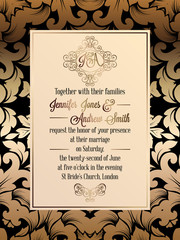 Vintage baroque style wedding invitation card template.