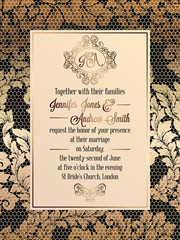 Vintage baroque style wedding invitation card template.