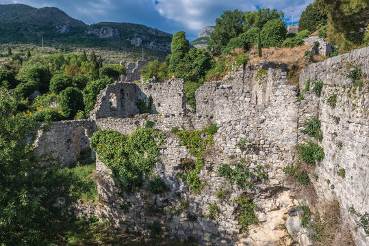 Ruined buildings of Stari Bar fortress near Bar city in Montenegro