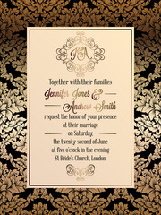 Vintage baroque style wedding invitation card template.