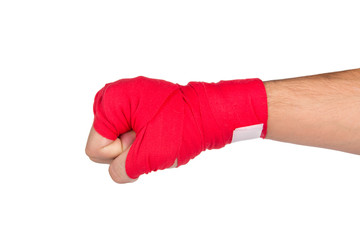 Martial Arts Man Hand with Red Boxing Wraps