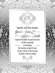 Vintage baroque style wedding invitation card template.