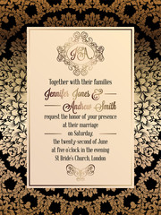 Vintage baroque style wedding invitation card template.
