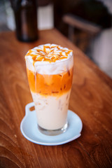Thai tea topping with whip cream and caramel texture