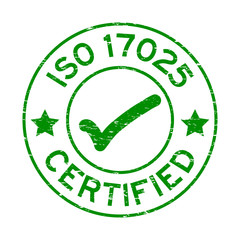 Grunge green ISO 17025 certified with mark icon round rubber seal stamp on white background