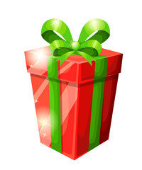 Decorative gift box with red bow and long ribbon Gift Box with Ribbon and Bow for Birthday Celebration, Christmas, Valentines, Party, Anniversary and Eid Mubarak. Isolated Vector Illustration