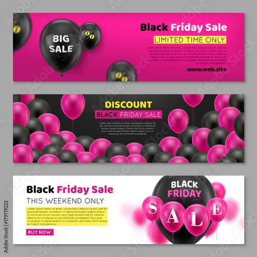 Black Friday Cards With Balloon Three Invitations For Great