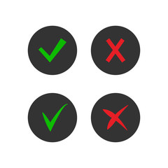 Set on tick and cross icons. Accept and decline symbols