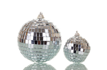Mirrored christmas balls isolated on white