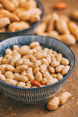 Peeled peanuts in bowls