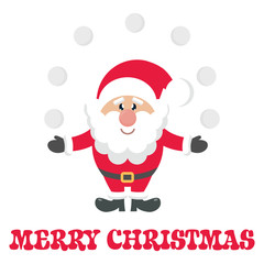 cartoon cute santa claus with snowball and text on a white background