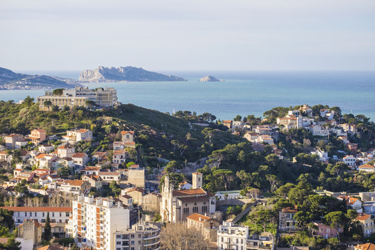 aerial view of Marseille, France, from Notre-Dame de la Garde
