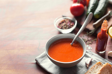 Tomato gazpacho soup with fresh cucumbers