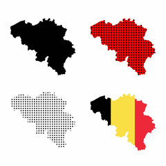 Belgium map vector set - belgian flag, silhouette map, map with polka dots