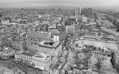 Infrared aerial view of Paris skyline from the top of Eiffel Tower - France