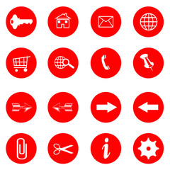 red buttons with internet icons vector set