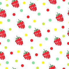 seamless pattern with strawberries and polka dots