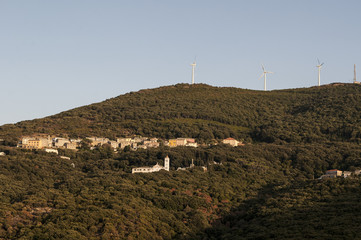 Corsica, 28/08/2017: skyline di Ersa con l'ex convento di Santa Maria della Natività di...