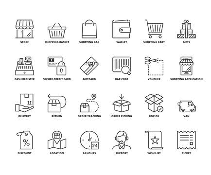 Line icons about shopping