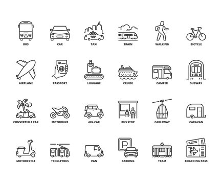 Line icons about transport