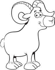 Black and white illustration of a smiling ram.