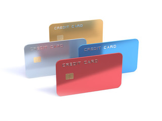 blank credit card gold silver red blue business technology concept white background 3d rendering