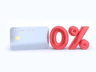 silver blank credit card with red reflection zero percent text type 3d rendering