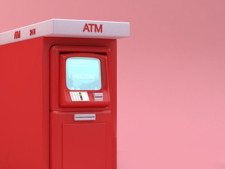 red atm machine cartoon style 3d rendering business technology concept