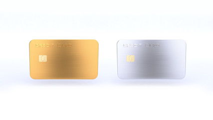 blank credit card gold silver business technology concept white background 3d rendering
