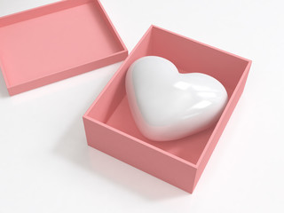 abstract white heart in pink gift box open white floor 3d rendering love valentine concept