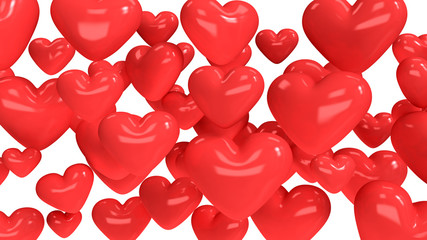 3d rendering red many heart floating abstract white background love valentine concept