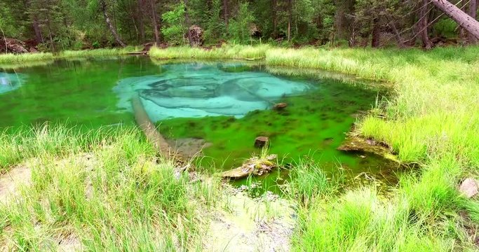 Amazing blue geyser lake in the mountains of Altai