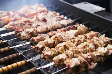 Barbeque meat on skewers