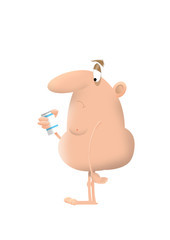 cartoon of naked guy looking at a bottle of pills