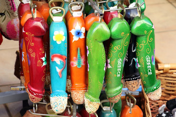 Original bottle openers in souvenirs shop in Rhodes, Greece