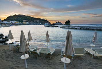Amazing colors in the sky at Sunset in Lacco Ameno, Ischia, Phlegrean Islands, Tyrrhenian Sea,...