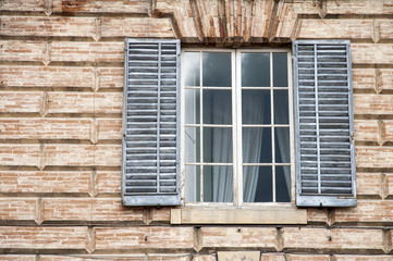 Gubbio, Perugia, Italy -  Piazza Grande, in Gubbio, architectural details of the ancient palaces