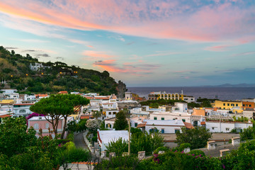 Amazing colors in the sky at Sunset in Lacco Ameno, Ischia, Phlegrean Islands, Tyrrhenian Sea,...