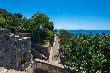 A summer day visiting Aragonese Castle in, Ischia Ponte, Ischia, Phlegrean Islands, Tyrrhenian Sea, Italy, South Europe