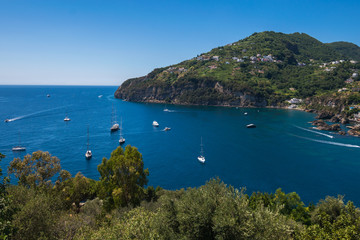 Obraz premium A summer day visiting Aragonese Castle in, Ischia Ponte, Ischia, Phlegrean Islands, Tyrrhenian Sea, Italy, South Europe