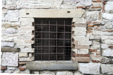 Gubbio, Perugia, Italy -  window, typical foreshortening of the small village