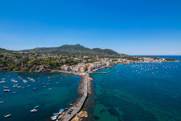 Fototapeta na wymiar Panoramic view of Ischia town, Ischia Ponte, Ischia, Phlegrean Islands, Tyrrhenian Sea, Italy, South Europe