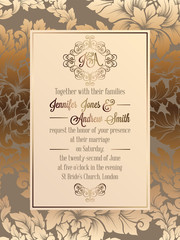 Vintage baroque style wedding invitation card template.