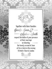 Vintage baroque style wedding invitation card template.