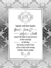 Vintage baroque style wedding invitation card template.