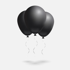 3d Realistic transparent helium black Balloons set. Holiday illustration of flying glossy balloon. Isolated on white background